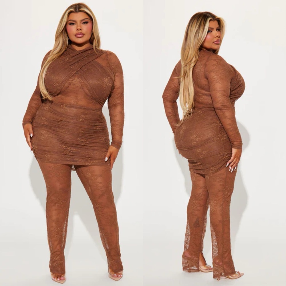 Brown Lace Long Sleeve Jumpsuit